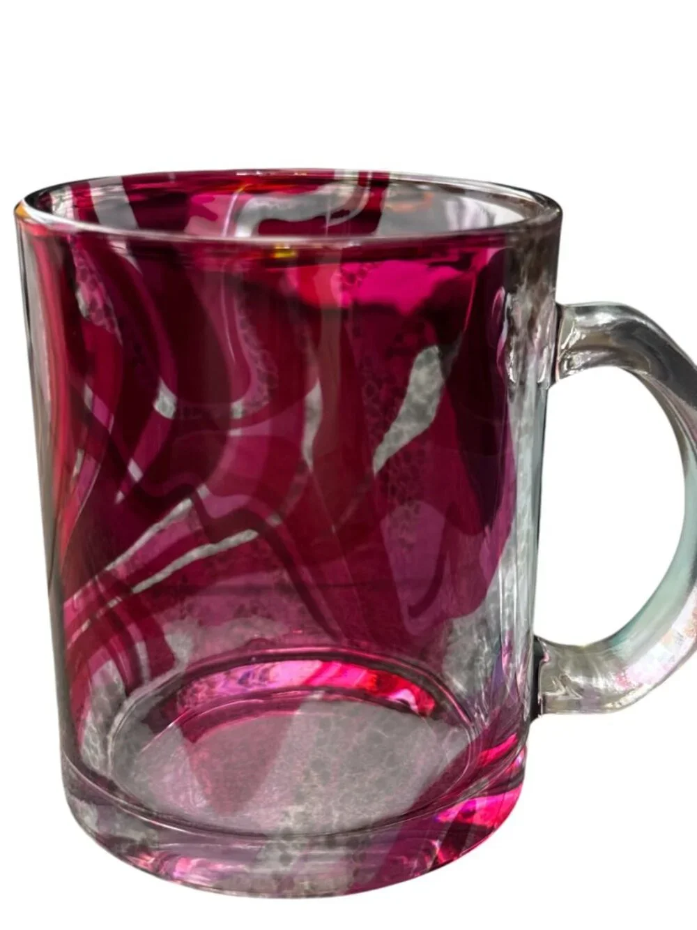 Glass Mug with Pink Swirl Pattern, 11.oz